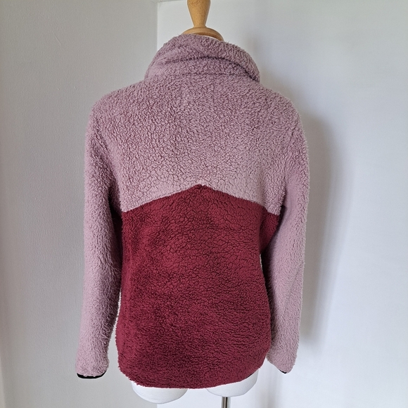 Lucky brand | Pink blocked color sherpa zip up turtleneck womens sweater - Picture 3 of 11